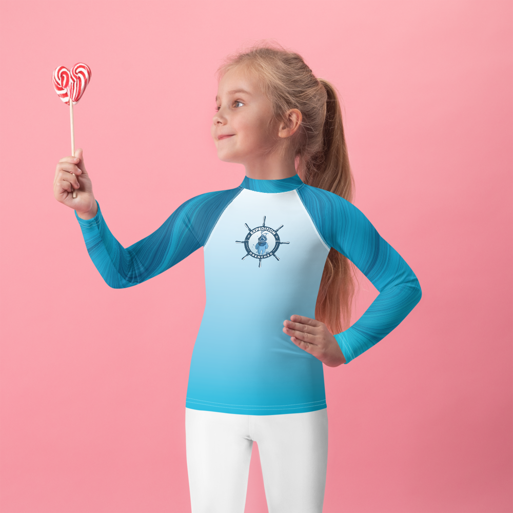 White & Blue Kids Rash Guard | Expedition Drenched.