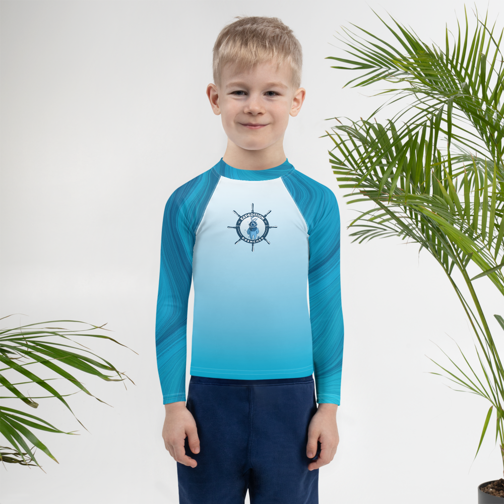 White & Blue Kids Rash Guard | Expedition Drenched.