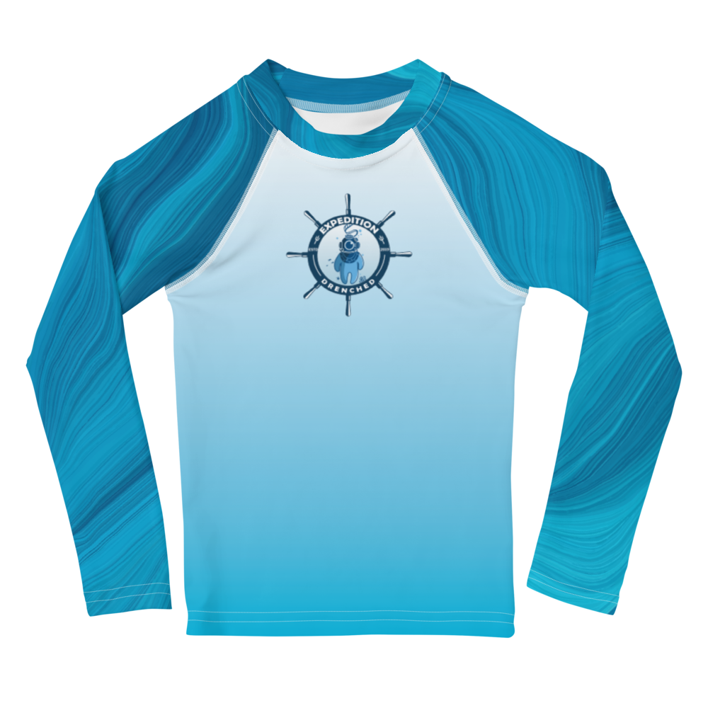 White & Blue Kids Rash Guard | Expedition Drenched.