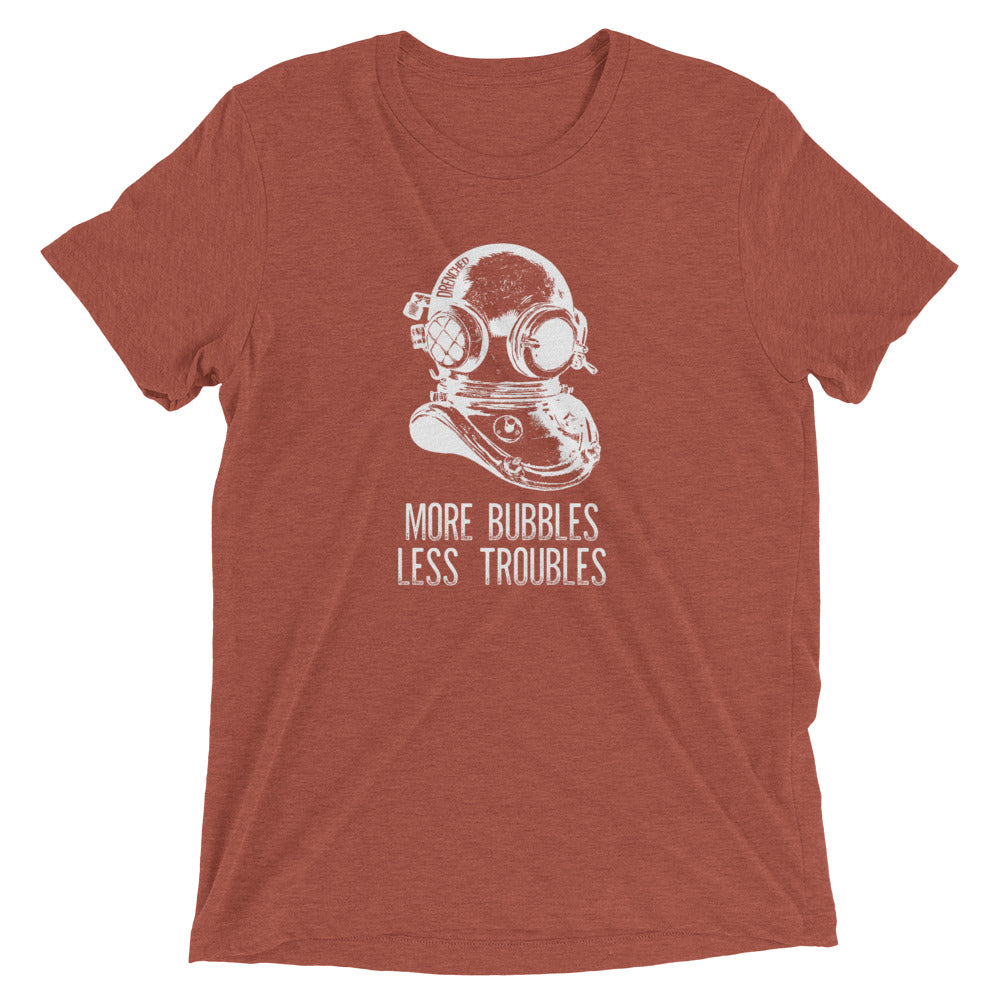 Vintage Scuba Diving Short Sleeve T-shirt - More Bubbles, Less Troubles | Expedition Drenched.