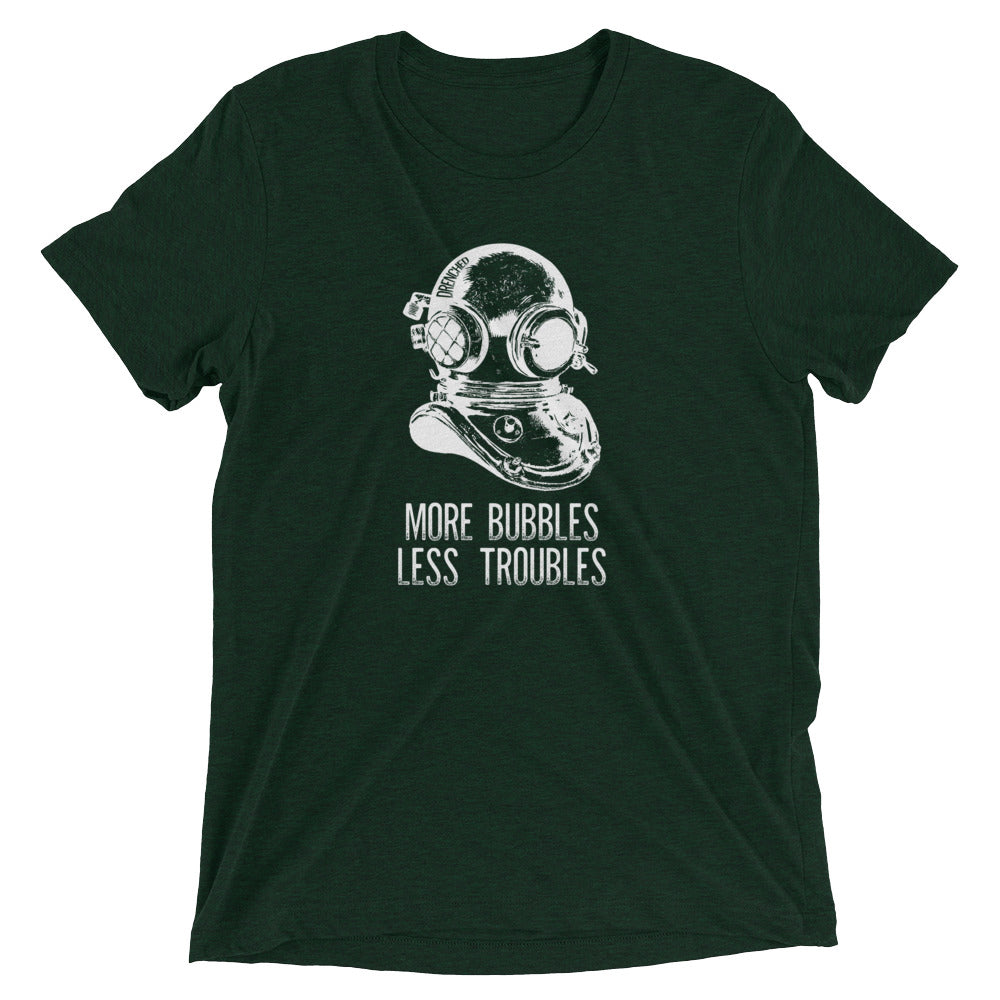Vintage Scuba Diving Short Sleeve T-shirt - More Bubbles, Less Troubles | Expedition Drenched.