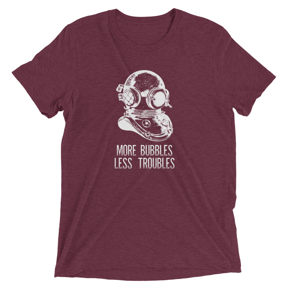 Vintage Scuba Diving Short Sleeve T-shirt - More Bubbles, Less Troubles | Expedition Drenched.