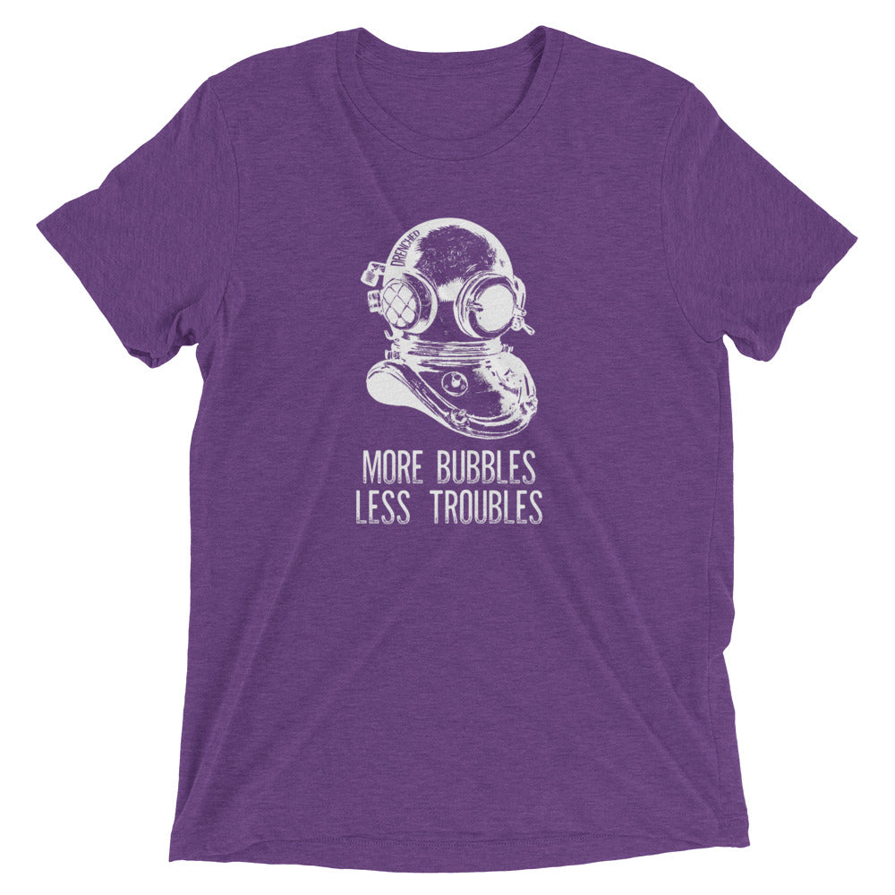 Vintage Scuba Diving Short Sleeve T-shirt - More Bubbles, Less Troubles | Expedition Drenched.