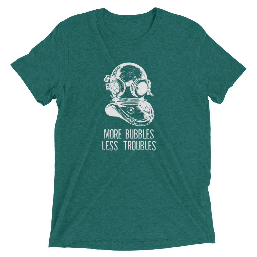 Vintage Scuba Diving Short Sleeve T-shirt - More Bubbles, Less Troubles | Expedition Drenched.