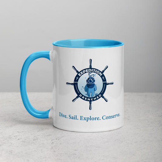 White Mug with Blue Color Inside | Expedition Drenched.