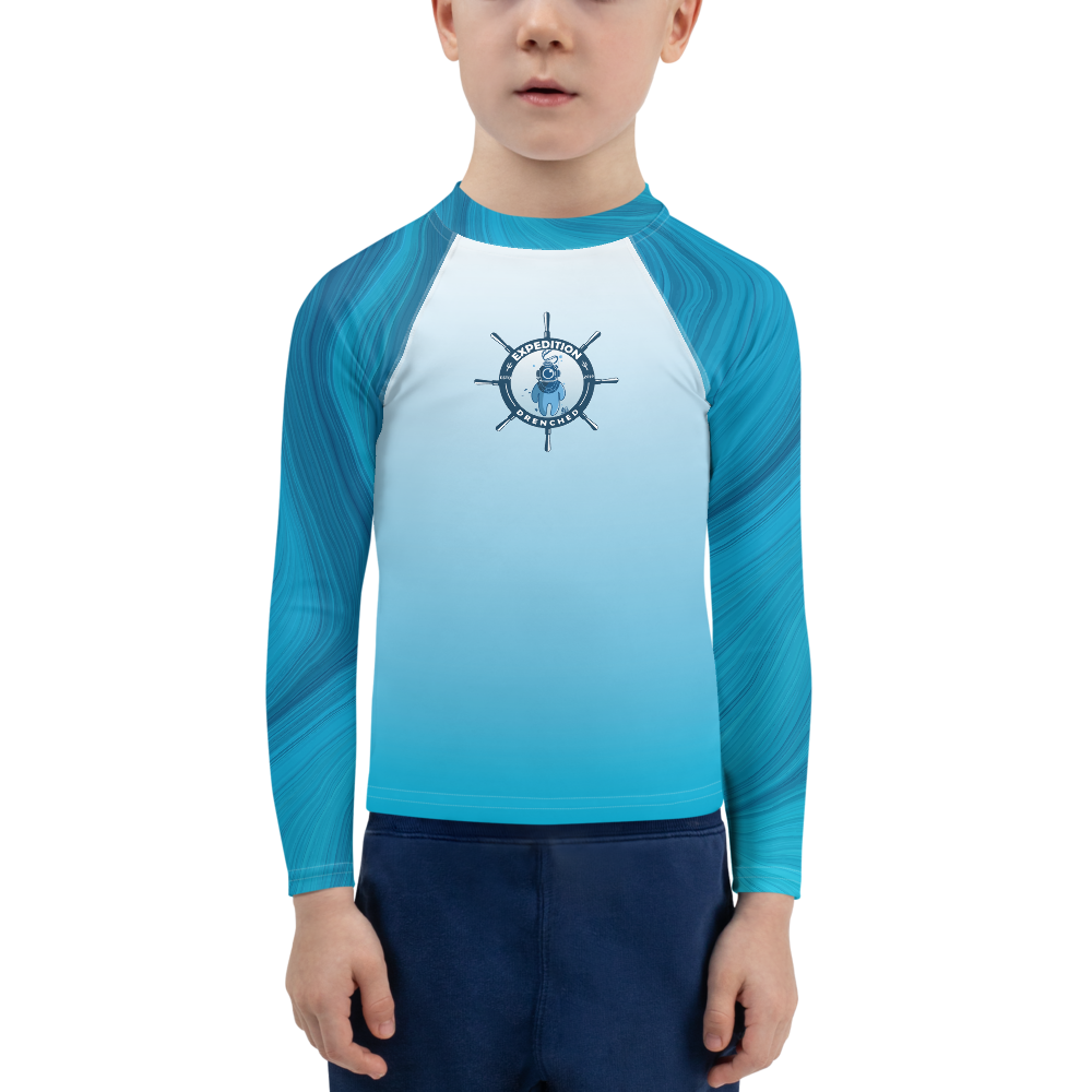 White & Blue Kids Rash Guard | Expedition Drenched.